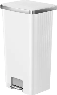 A white pedal bin with a silver lid and pedal.
