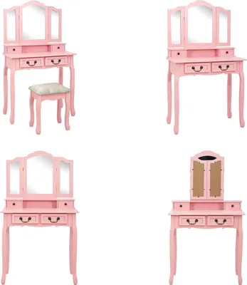 Produktbild von vidaXL Schminktisch Set mit Hocker Rosa 80×69×141 cm Paulowniaholz - Schminktisch - Schminktische - Schminktisch-Set - Schminktisch-Sets