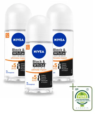 Produktbild von 3 x NIVEA Deodorant Roller Black & White Ultimate Impact 50 ml - Großpackung - 3 Stücke