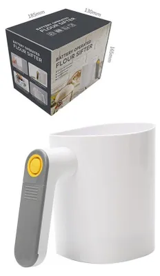 Produktbild von Elektrisches Mehlsieb 4 Tassen, Handheld Puderzuckerstreuer, Edelstahlfilter, Batteriebetrieben, Feinfilter, Backzubehör, Weiß, Puderzuckersieb Sieb