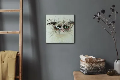 Produktbild von Coloray Hodiny Unikátní 30x30 cm  Tiché hodiny Pro obývací pokoj a kuchyň Nástěnné hodiny Plátno Bílé ručičky hodin - Watercolor Pet Cat