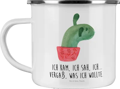 Produktbild von Mr. & Mrs. Panda Pott Kaktus Mama - Weiß - Geschenk, Kakteen, Büro, Emaille Tasse, Blechtasse, Teetasse, Kaffeepott, Quote, Ärger, Motivation, Haferl