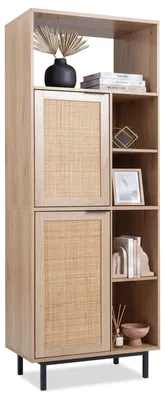 Produktbild von COSTWAY Sideboard, Küchenschrank mit 2 Rattantüren & 5 Fächern, Aufbewahrungsschrank mit Einlegeböden, Schrank mit Metallbeinen, 60 x 35 x 157 cm