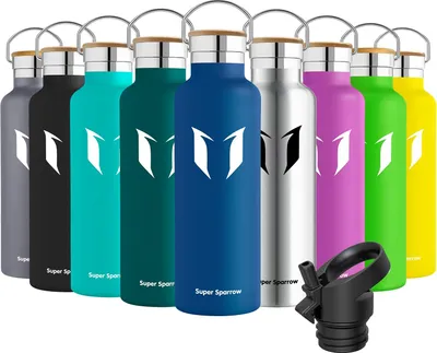 Image de Super Sparrow Bouteille d'eau en acier inoxydable - 750ml - Bouteille isolante avec thermos parfait pour la course, le fitness, le yoga, le plein air et le camping | Sans BPA