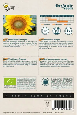 Image de Buzzy Organic Tournesol bas Sunspot - Graines- Environ 3 gr | Buzzy_94346