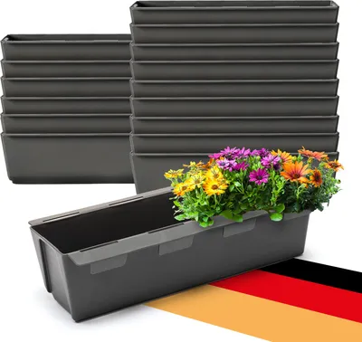 Produktbild von BigDean 16er Set Paletten Blumenkästen - Einsatz - mit Hängesystem zum Einhängen- 37cm anthrazit -Pflanzkasten für Europalette Balkonkasten Blumentopf