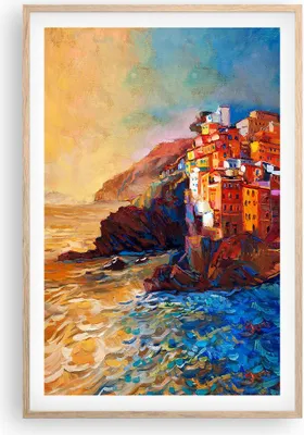 Produktbild von Gerahmtes Poster - Rahmen in heller Eiche - Manarola Bunt Öl - 61x91,5 cm - Wand Bild - Wanddeko - Wandbilder - Kunstposter - Wandposter - Bilderrahmen - Bilder - Kunstdruck - Wandbild P2NPA61x91-4164