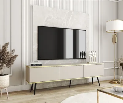 Produktbild von TV-Schrank ORO 175 Beige/ Kaschmir + Gold mit Schwarze Füße TV-Lowboard Fernsehtisch