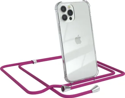 Produktbild von EAZY CASE Handykette kompatibel mit Apple iPhone 12 / 12 Pro, Handyhülle mit Umhängeband, Handykordel, Schutzhülle Clear, Band in Rosa