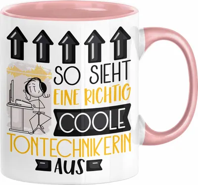 Produktbild von Tontechnikerin Geschenk Tasse Geschenkidee für Tontechnikerin Geburtstag Weihnachten Spruch So Sieht Eine Richtig Coole Tontechnikerin Aus Kaffee-Becher  (Rosa)