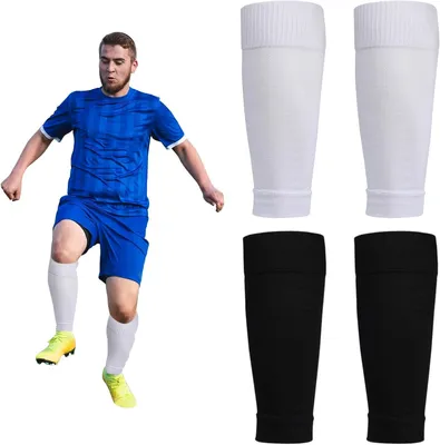 Imagen del producto de 2 pares de cubre-calcetines de fútbol, de nylon transpirable, 10x35 cm, para adultos, en color  y blanco