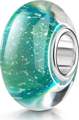 Produktbild von MATERIA by Matthias Wagner Glitzer Glas Bead Anhänger türkis Glasperle mit Glitzerfolie für Beads Armband 336