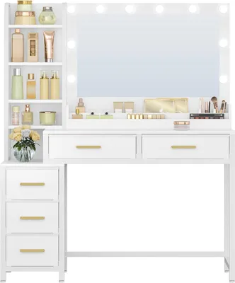 Immagine prodotto di Comò con illuminazione - Tavolino da trucco - Ideale per il trucco - Lampada LED regolabile - 40 x 110 x 141 cm - Bianco