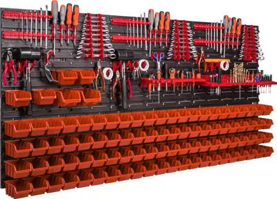Image de Système de stockage Étagère murale 1728 x 780 mm Paroi à outils 94 pcs Bacs gerbables plastique