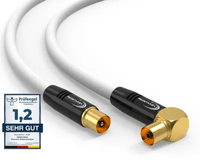 Productafbeelding van Antennekabel 30 m wit, gebogen stekker, premium HDTV-coaxkabel voor kabeltelevisie