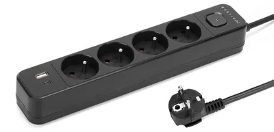 Zdjęcie produktu dla Przedłużacz elektryczny czarny 4-gniazdowy z USB MONTIS 5m MT186-BK-5