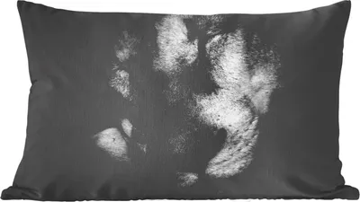 Produktbild von MuchoWow® Zierkissen Sofakissen Wohnzimmer Dekokissen 50x30 cm Tierprofil schlafender Löwe in schwarz und weiß - Wohnzimmerdekoration - Polster mit Photo