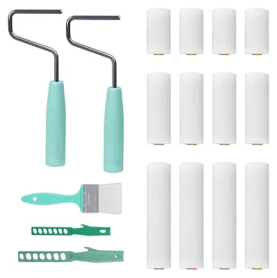 Produktbild von 17-teiliges Farbroller-Set, Malerrollen mit 2", 4" und 6" Schaumstoffrollen, Lackrollen für Farben, komplettes Set für Möbelmalerei, Wände streichen und Renovierung
