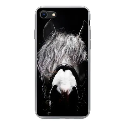 Produktbild von MuchoWow® Handyhülle Schutzhülle Hülle für iPhone 8 Pferd - Porträt - Schwarz - Weiß Silikon Softcase Handy Hülle - Schutzhaube