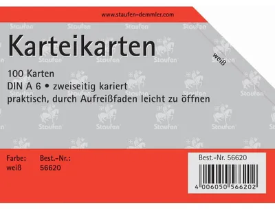 Produktbild von Karteikarten A6 kariert 180g/qm weiß VE=100 Stück