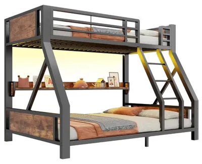 Immagine prodotto di Letto a castello - Letto superiore: 90 x 200 cm - Letto inferiore: 140 x 200 cm - Struttura in metallo e legno - Spazio contenitivo - Colore: nero