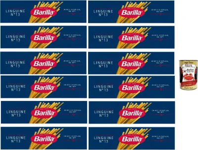 Produktbild von Barilla Linguine Nr.13 Pasta – 12 x 500 g (6 kg) | Flache Bandspaghetti, al dente in ca. 10 Min., 100% Hartweizengrieß – ideal für Pesto, Fisch & Tomatensaucen + Italian Gourmet polpa