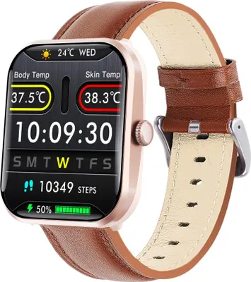 Produktbild von INF Smartwatch Braun Leder mit Blutdruck SpO2 Herzfrequenz 108 Sportmodi IP67