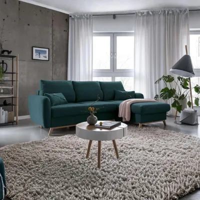 Produktbild von MIUFORM Scandic Lagom - Ecksofa mit Bettfunktion und Bettkasten L-FORM RECHTS - 235x157cm - Türkis - Sofa Schlafsofa Couch