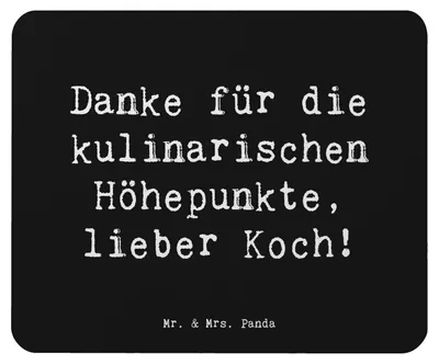 Produktbild von Mr. & Mrs. Panda Mouse Pad Spruch Koch Dankeschön - Schwarz - Geschenk, Aufmerksamkeit, liebevoll, Bedanken, laptop mousepad, mausteppich, mauspad, köstliche Gerichte