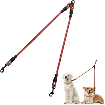 Immagine prodotto di Guinzaglio doppio per cani, 75 cm, rosso, riflettente, antistropicciamento