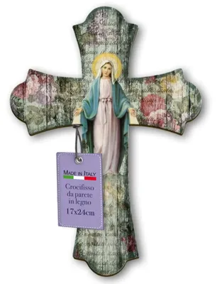 Vintage Holzkreuz, religiöses Motiv, 17 x 24 cm, Made in Italy