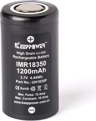 Zdjęcie produktu dla Akumulator litowo-jonowy IMR18350 – 1200 mAh, 10 A, maks. 15 A, 3,6 V – 3,7 V, 35 x 18,3 mm