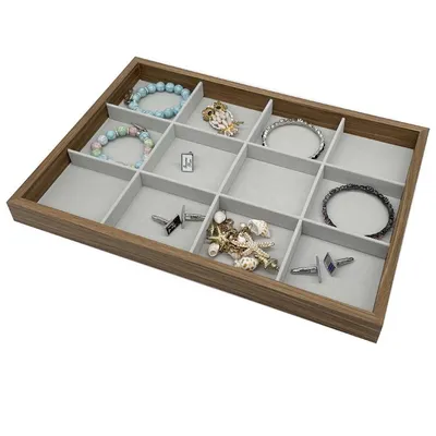 Produktbild von Holz 12 Fächer Schmucktablett Vorlagebrett Schmucklade Schmuckbox Schmuckkasten Schmuckdisplay Aufbewahrungsbox