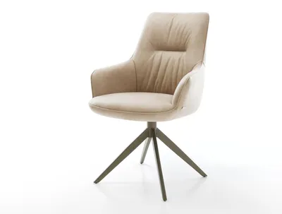 Produktbild von DELIFE Drehstuhl Zelia-Flex mit Armlehnen Mikrofaser Beige Vintage Kreuzgestell breit Effektfinish Titan 360° drehbar Wippfunktion Taschenfederkern
