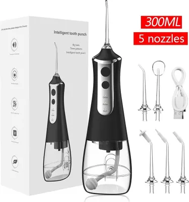 Immagine prodotto di INF Idropulsore Elettrico Portatile Ricaricabile USB con 5 Ugelli Nero