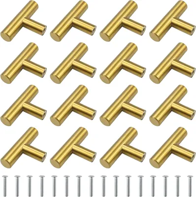 Obrázok produktu pre T-Bar úchyty 16 kusov, zlaté, 50 mm, brúsená nerezová oceľ, pre nábytok