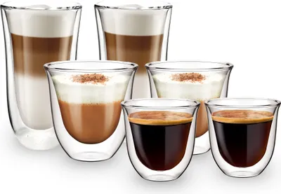 Image de Ensemble de 6 verres à double paroi pour café, marque Cremona. Verres isothermes pour café, verres à café, verres isothermes pour latte, ensemble de verres à café