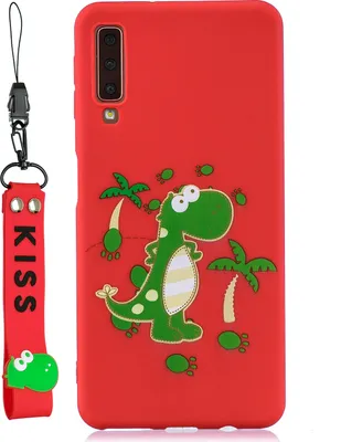 Produktbild von Für Samsung A7 2018 Cartoon Lovely Coloured Painted Soft TPU Rückendeckung rutschfest Full Protective Case mit Lanyard rot
