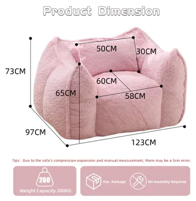 Produktbild von Sitzsack mit Kissen, Kunstfell, Schaumstofffüllung, ergonomisch, 123x97x73 cm, Pink
