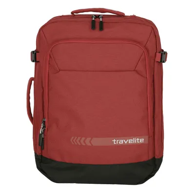 A red travelite rucksack/carry-on luggage is shown against a white background.