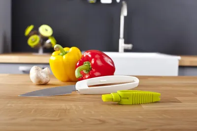 Imagen del producto de Cuchillo para verduras con cepillo, 2 en 1, de acero inoxidable, para pelar y cortar