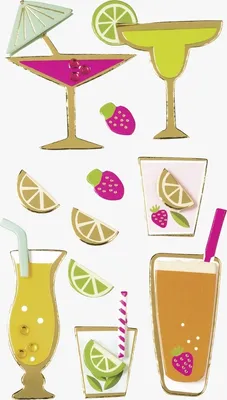 Produktbild von Sticker-Etikett Cocktails 6 Stück bunt Packung mit 6 Stück