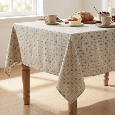 Productafbeelding van Tafelkleed, rechthoekig, 140x160 cm, beige, met kruisstiksel, afwasbaar, polyester