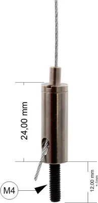 Produktbild von Drahtseilhalter / Gripper 12, Außengewinde M4 Gewindeüberstand 12mm, Seil Ø0,8-1,2mm | vernickelt