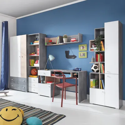 Produktbild von Jugendzimmer Set 5-teilig SEATTLE-133 mit Schreibtisch in Beton weiß Eiche