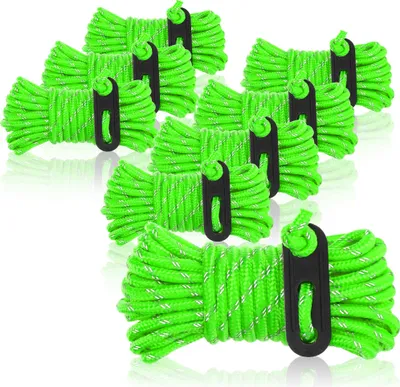 Produktbild von COM-FOUR® 8x Abspannseil je 4m für Camping reflektierend in grün - Zeltschnur mit Abspannschnalle - Spannschnur - Camping Schnur - Seilspanner - Zeltleine - Sturmband