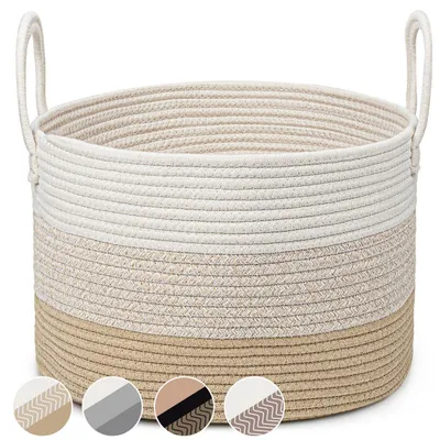Immagine prodotto di Cesto per la biancheria in cotone, corda intrecciata, 32 litri, Φ40xH25, pieghevole, 2 maniglie, colore miele