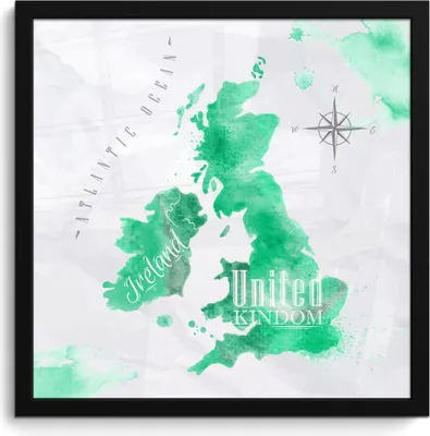 Produktbild von MuchoWow® MuchoWow® Gerahmtes Poster England - Weltkarte - Aquarell 40x40 cm - Poster mit zchwarzem Bilderrahmen - Mit Rahmen - Wanddekoration Schlafzimmer