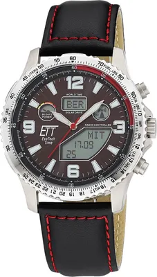 ETT Eco Tech Time EGT-11718-22L Herrenuhr Funk-Solar Professional Worldtimer Titan/Leder 1