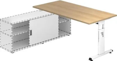 Produktbild von Anbauschreibtisch T-Fuß 160x80cm Eiche/Weiß